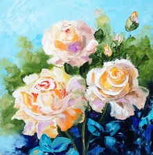 Shelf Decor Rose Painting Original Impasto Flower Unique Desk Decor 10 x 10"