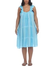 MSRP $54 Raviya Plus Size Pigment-Wash Off-The-Shoulder Cover Up Aqua Size 3X