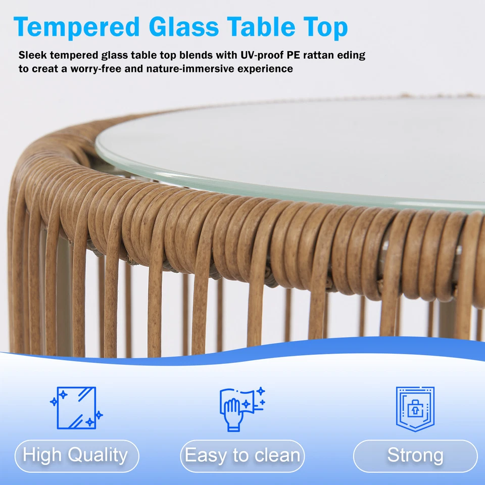 Juego de muebles de patio de 3 piezas sillas de patio de mimbre para exteriores PE juego de bistró para todo tipo de clima Foto 2 de 4