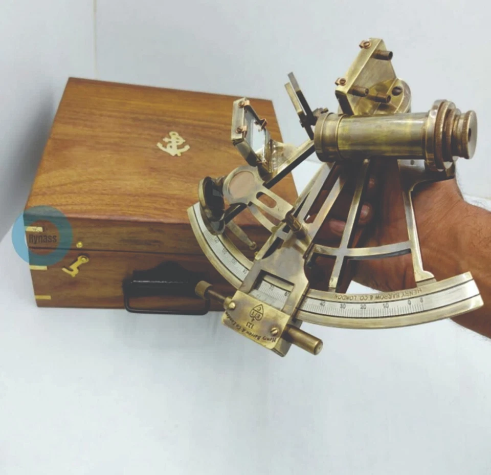9" Vintage Solid Antique Brass Nautical Functional Sextant with Wooden Box - Image 3 of 4