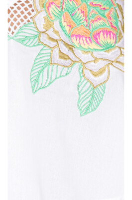 X $168 Mara Hoffman Weiß Blumenmuster Bestickt Bauchfreies Top Rosa Grün XS Xs