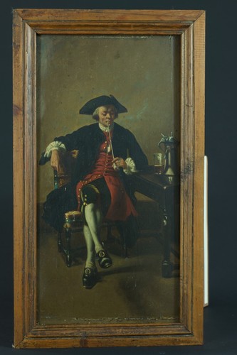 Painting Antique St.Meissonier Portrait Man Drive Book Smoker Tavern X 2 - Picture 13 of 15