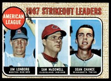 1968 Topps #12 AL Strikeout Leaders Lonborg, McDowell, Chance VG-VGEX