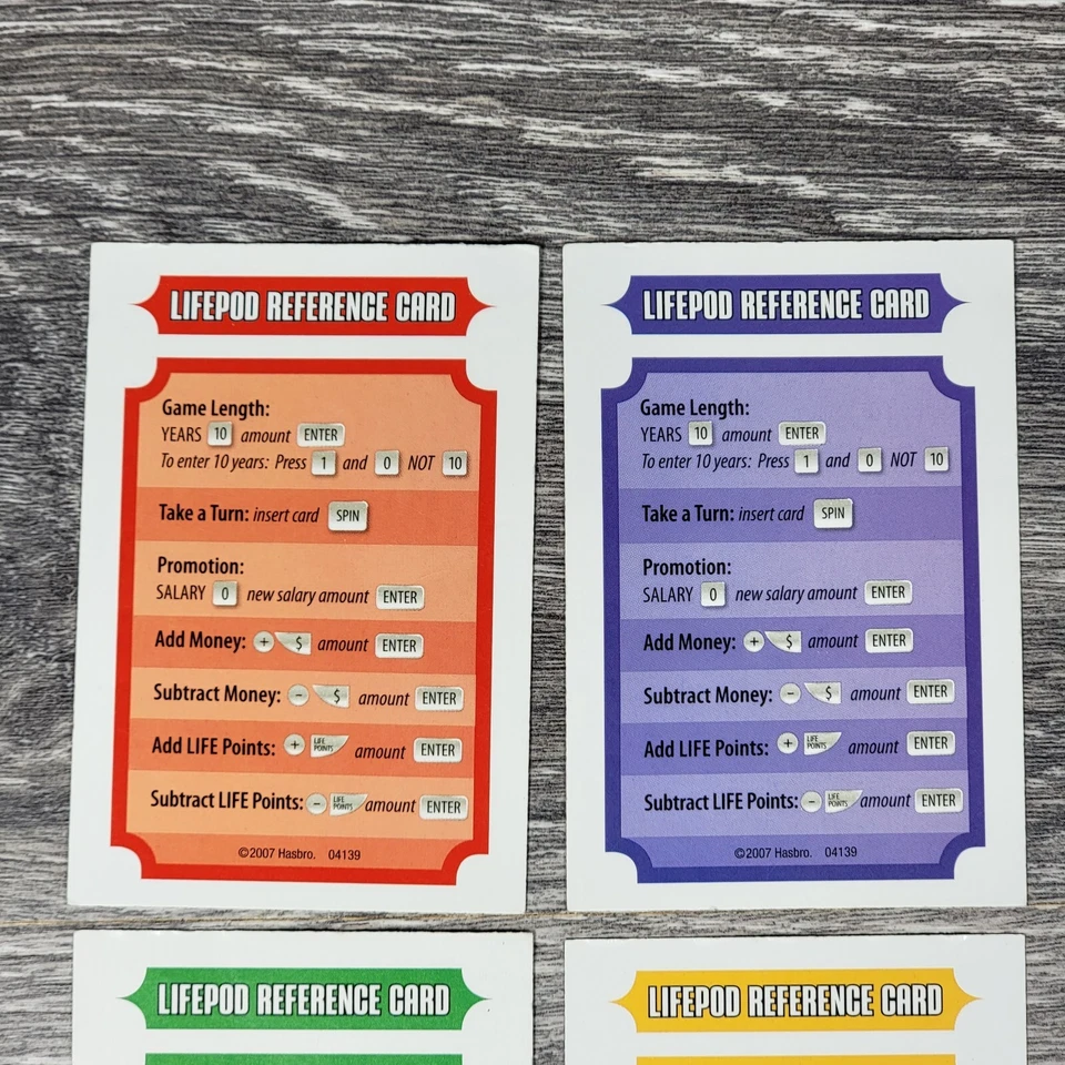 Game of Life Twist and Turns 4 Lifepod Reference Cards 2007 Replacement Pieces - Image 2 of 4