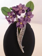 SILVER POSY HOLDER BROOCH 