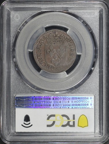 1613 French States Chateau-Renaud Copper Small Bust Liard PCGS VF-25 - Picture 2 of 2