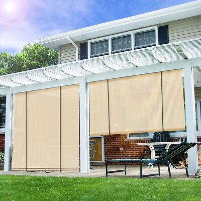 Roller up Shade Roller Shade Light Filtering Gazebo Porch Garden Outdoor Beige