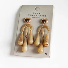 New Zara Resin Drop Clip Earrings Gift Fashion Women Party Holiday Show Jewelry