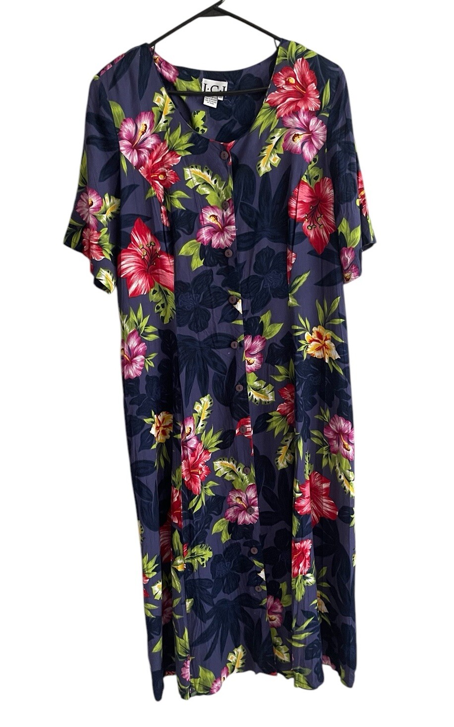 Vintage Womens Maxi Dress Size 22 Button Front Floral Tropical Cruise Resort