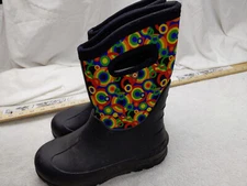 Bogs Neo-Classic Circle Rain Boots Youth 3 35 Rainbow Pull On Handles Floral