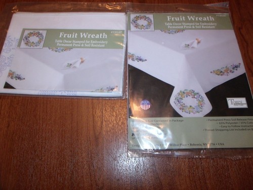 Tobin Stamped Embroidery FRUIT WREATH 15" x 44" Table Runner Dresser Scarf - Picture 2 of 3
