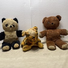 Two Teddy Bear 1 Tiger Vintage Plush Gold Green Eyes Knickerbocker H4
