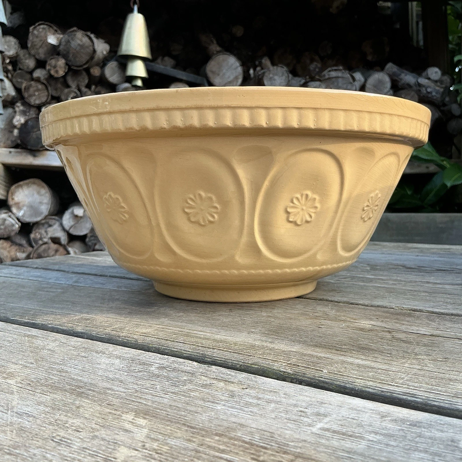 Old Vintage Retro Yellow Ware Ceramic 11” Mixing Bowl Made In England