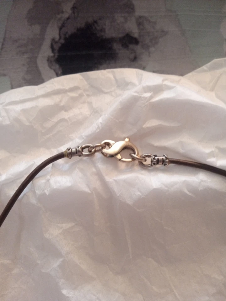 Alexis Bittar Lucite Block Vintage Pendant Necklace On Leather Cord Taupe Color! - Image 3 of 4