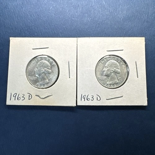 🔥 1963  D Uncirculated WASHINGTON QUARTERS X2 Silver 90%  #37 Beauty