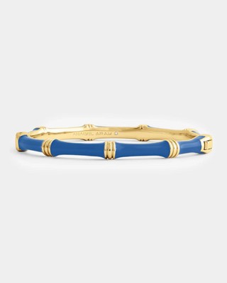 Designer Bamboo Enameled Hinged Bangle 18-karat Gold-Plated Brass Hand Painted*