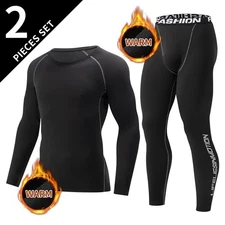 Men's Black Long Sleeve Base Layer Set for Fitness & Running - 2/4 Pcs