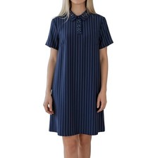 Banana Republic Dress Navy Blue Striped Floral Rhinestone Pockets Preppy Size XS