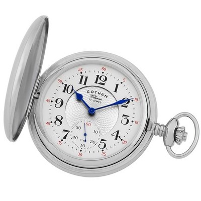 Gotham Men's Classic Silver-Tone Double Hunter 17 Jewel Mechanical Pocket Watch