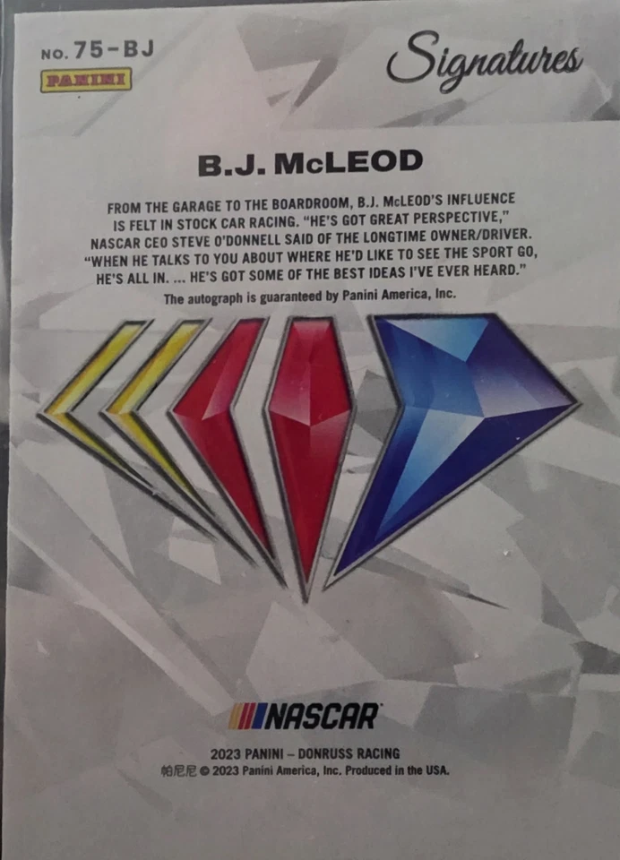 2023 Panini Prizm - Nascar 75th Anniversary Signatures B.J. McLeod #75-BJ (AU) - Image 2 of 2