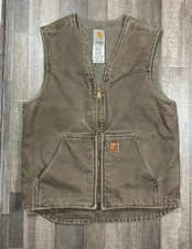 Carhartt VTG Sandstone Fleece Sherpa Lined Canvas Vest Jacket Medium 