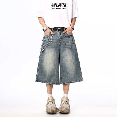 Summer New Mens Oversized Wide Shorts Lightning Cracked Y2k Baggy