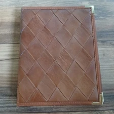 Vintage ASCO Brown Leather Woven Notebook Notepad Cover