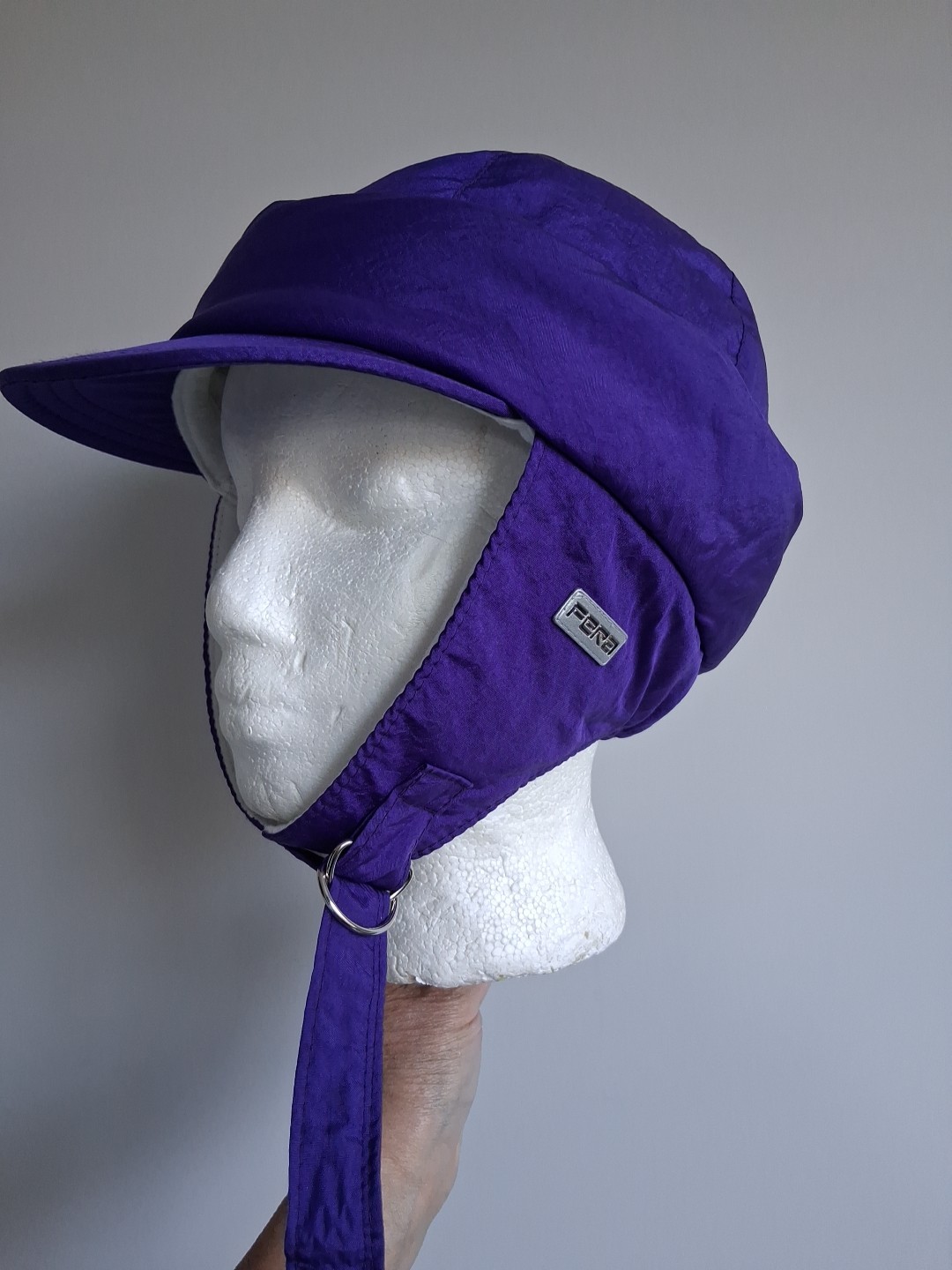 Fera Skiwear O/S PurpleViolet Winter Hat Ear Flaps Nylon Cotton Fleece Lined 25"