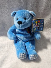 New 2000 The Keeley Collection Bear Plush Toy Happy Birthday Blue 8" Bean Bag