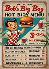 Bobs Big Boy Sign Menu Metal Food Drink Hamburger Vintage Style Wall Decor