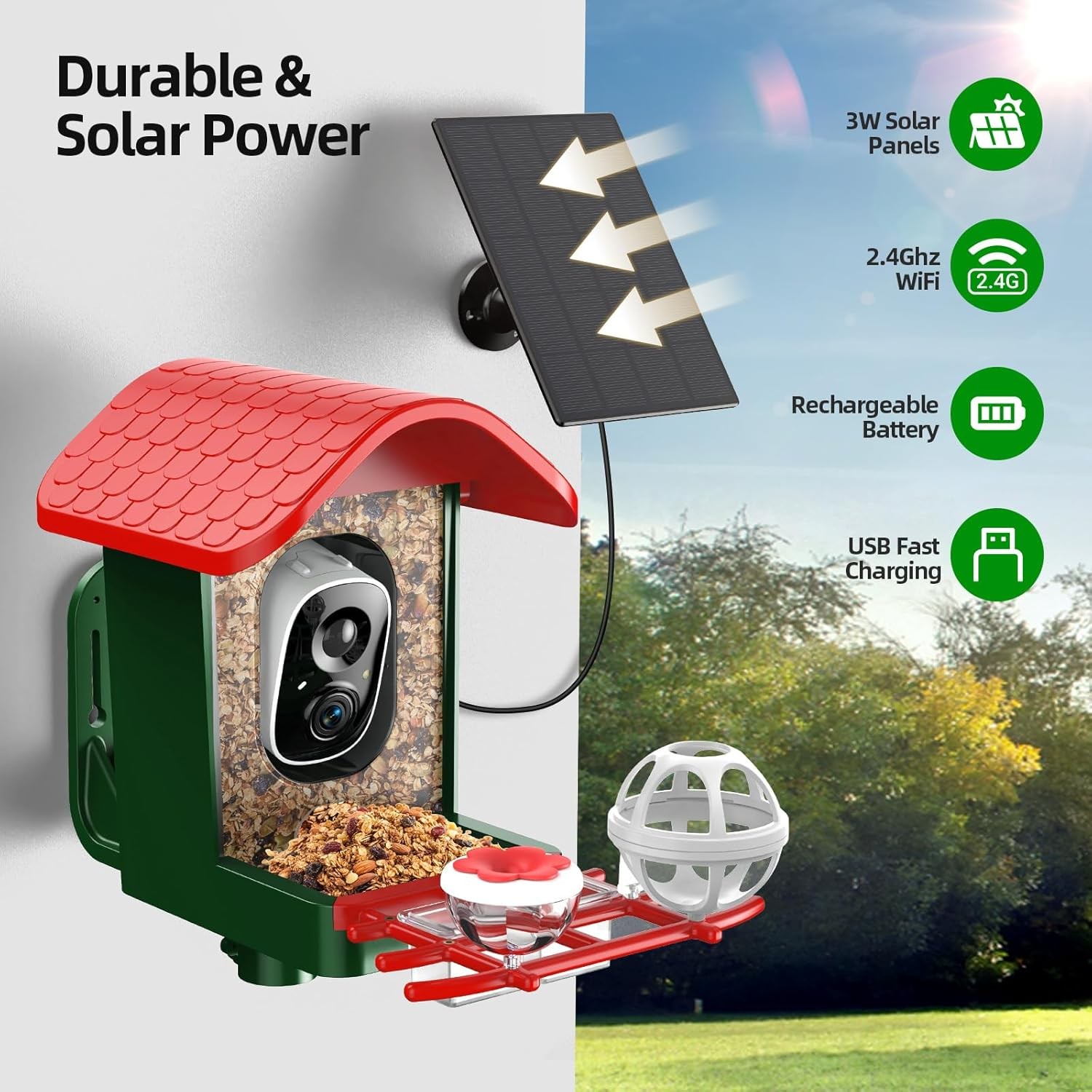 3K HD Smart Bird Feeder with Camera, 2.4GHz WiFi Solar Powered Smart Feeder, AI