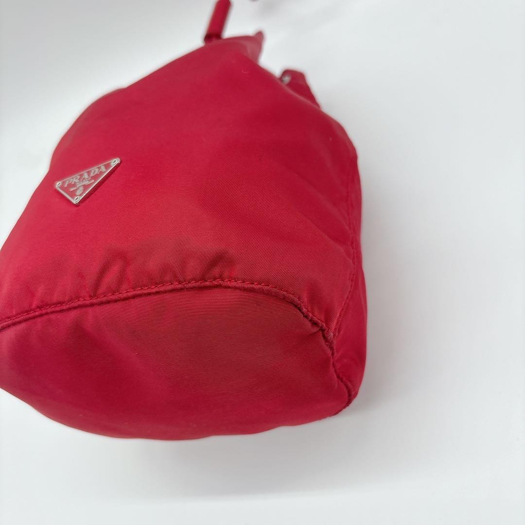 Prada Triangle Logo Nylon Drawstring Bag Red Used… - image 9