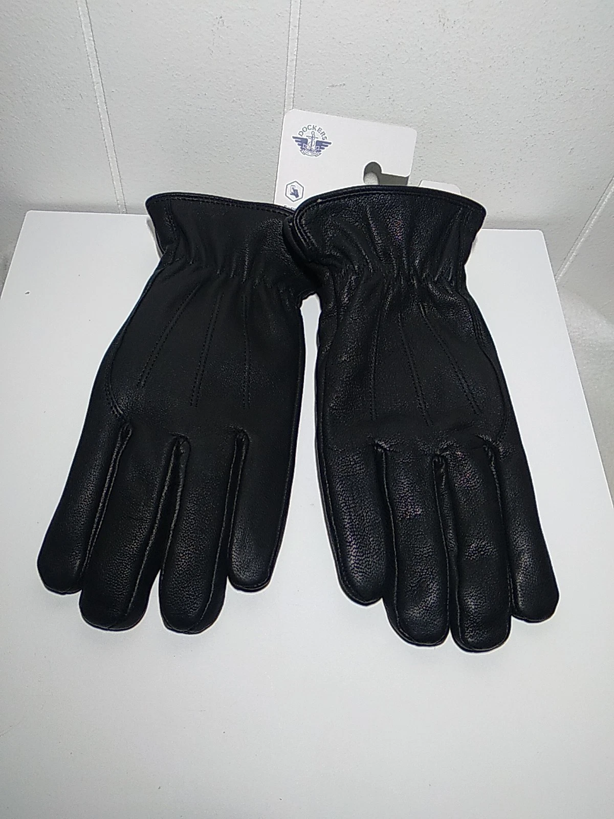 Men's Medium Leather Dockers Trigger Finger Touchscreen Gloves Sherpa Black