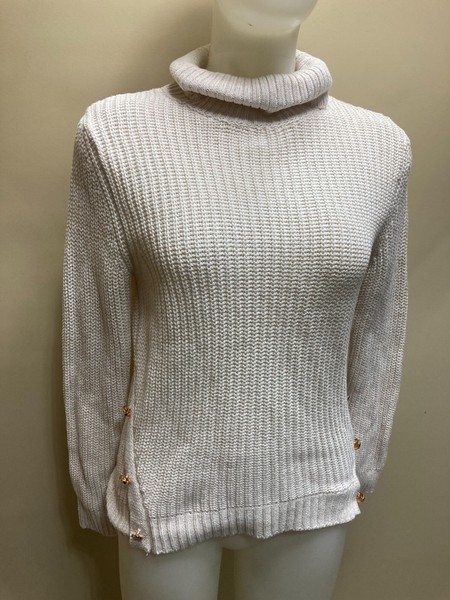Tilii Size 14 White Turtleneck Cable Knit Sweater Sparkle Metallic