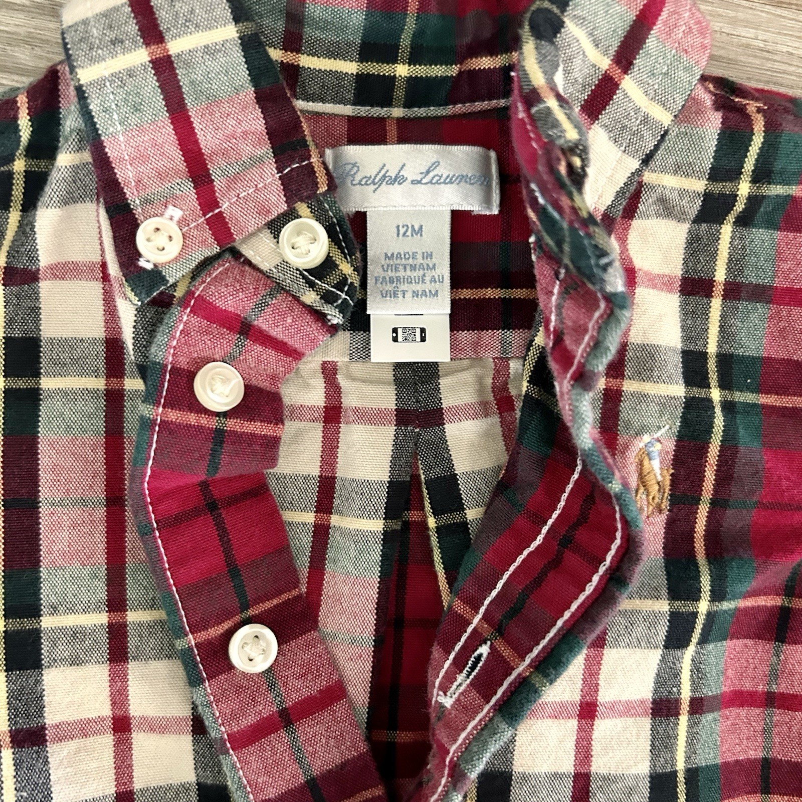 Baby Boy 12M Ralph Lauren Polo + Flannel Shirts Bundle Lot 4pc Fall Winter image 3