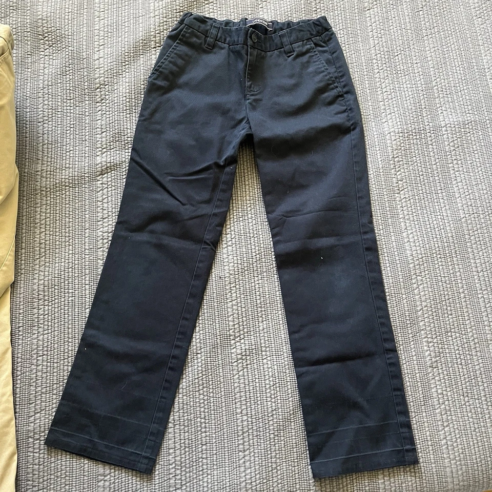 2 Pair Lands' End Girls Uniform Plain Blend Chino Pant Khaki Navy Blue Size 8 - Image 4 of 4