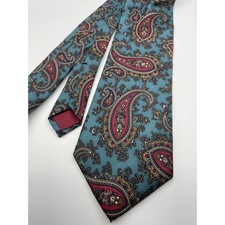 Regent Bert Pulitzer Men Paisley Silk Tie Teal Burgundy Gold Made in USA Classic