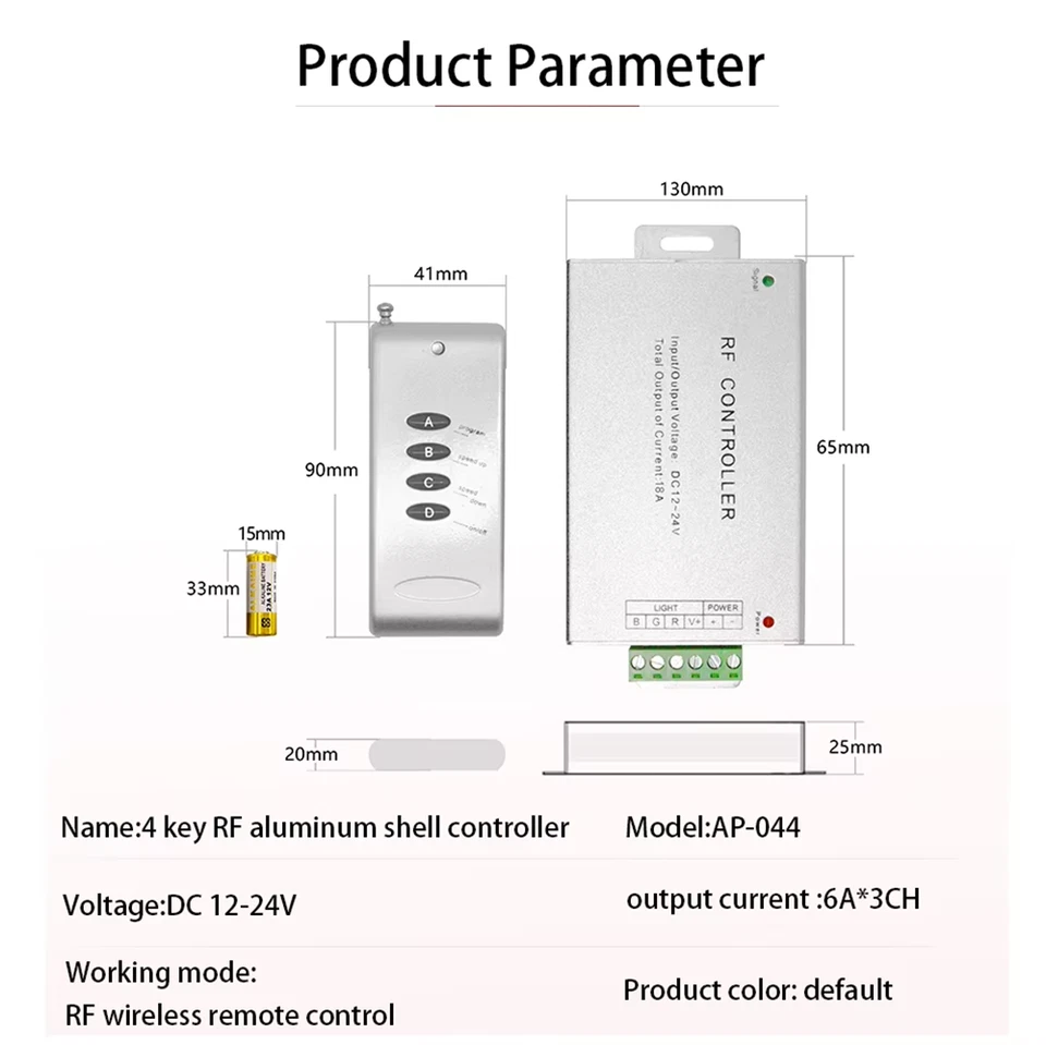 DC 12V-24V 12A Module Dimmer RPG LED Controller With 4 Key RF Wireless Remote - Image 3 of 4