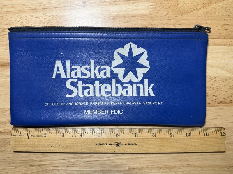 Alaska State Bank, Deposit Bag, Zippered Pouch