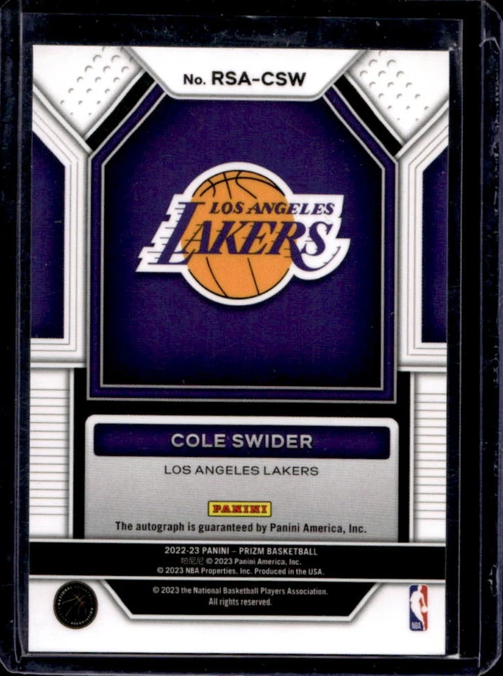 2022-23 Prizm Cole Swider Rookie RC Rookie Auto #RSI-CSW Lakers - Image 2 of 2