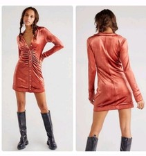 Free People Shayla Burnt Orange Velvet Mini Dress Terracotta Size Small NWT