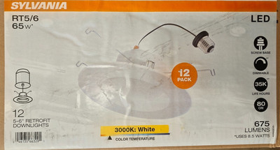12 Pack Sylvania 5''-6'' 65 W Retrofit Can Lights Dimmable LED Recessed Wet 3000K