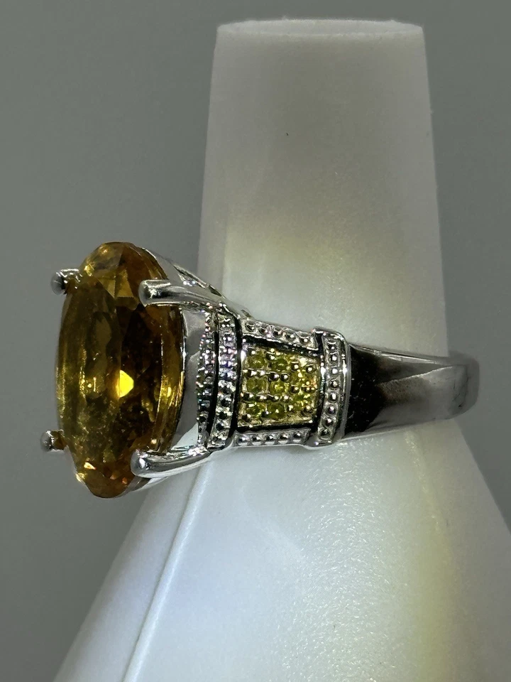 7.42CT OVAL BRAZILIAN CITRINE WITH .13CTW ROUND YELLOW DIAMOND STRLNG SLVR RING - Image 2 of 4