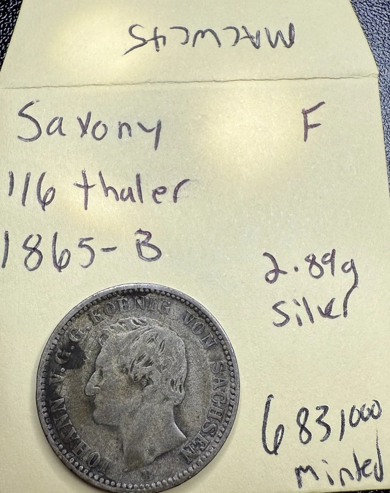 1865-B Saxony 1/6 Thaler β German States Silver Coin - Image 4 of 4