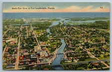 Postcard Birds Eye Aerial View Fort Lauderdale Florida Linen M1E
