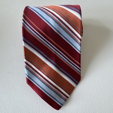 NWT Men's City of London Red Orange Blue Stripe 100 Silk Tie 39.50 L:58.25