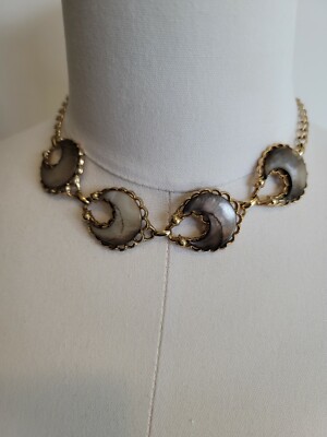 Half Moon Shaped Shell Goldtone Choker Necklace 16''