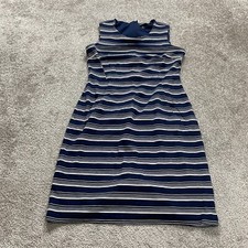 Lands' End Sheath Midi Dress Womens 8 Blue White Striped Sleeveless Round Neck