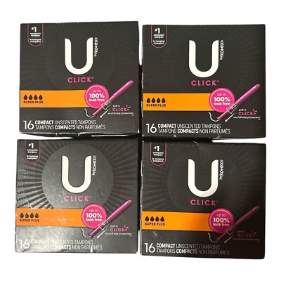 U by Kotex Click Compact Tampons | Super Plus Unscented 16 Ct 4-Pack