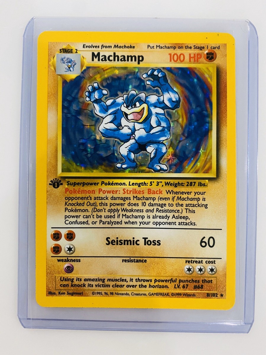 Rare 1st Edition Holographic Machamp Pokémon Card 8/102 Rare 1st Edition Holographic Machamp Pokémon Card 8/102